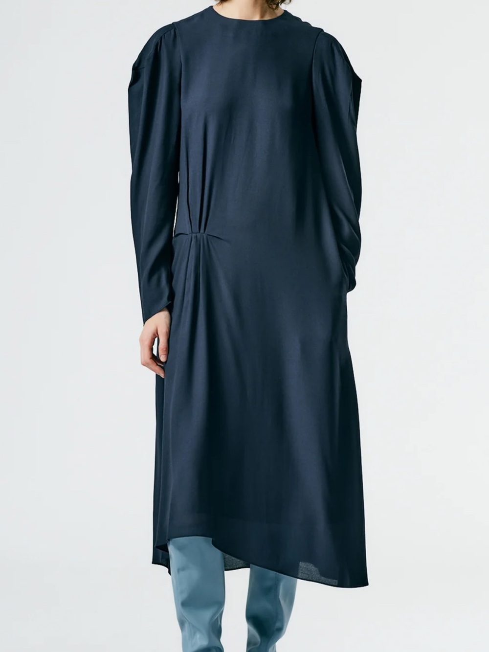 Tibi Navy Feather Weight Eco Crepe Dress